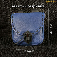 "the Adventurer´s" Belt Bag With Horn Toggle,  Full Grain Leather, Blue, 8"X 7"