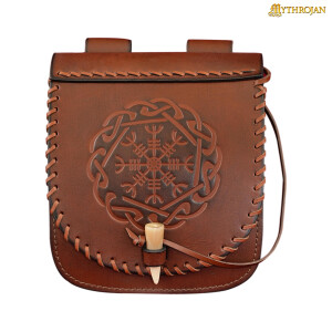 "Warrior Of The North" Belt Bag With Helm Of Awe Embossing,  Full Grain Leather, Brown, 7.7"X7"