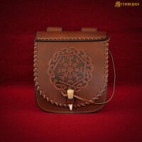 "Warrior Of The North" Belt Bag With Helm Of Awe Embossing,  Full Grain Leather, Brown, 7.7"X7"