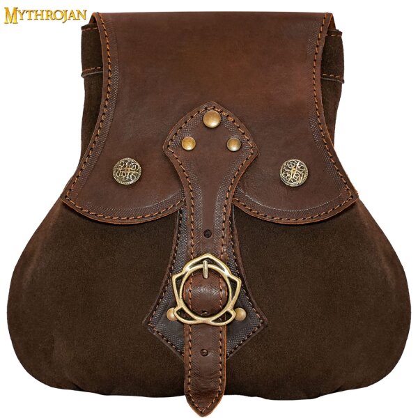 "Stalwart Warrior" Leather Pouch For Larp, Medieval Sca Cosplay Brown, 8"—8"