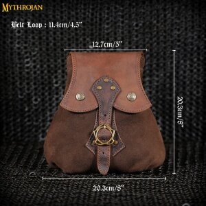 "Stalwart Warrior" Leather Pouch For Larp, Medieval Sca Cosplay Brown, 8"—8"