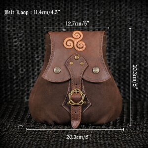 "Stalwart Warrior" Leather Pouch For Larp, Medieval Sca Cosplay Brown, 8"—8"