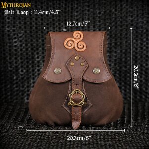 "Stalwart Warrior" Leather Pouch For Larp, Medieval Sca Cosplay Brown, 8"—8"