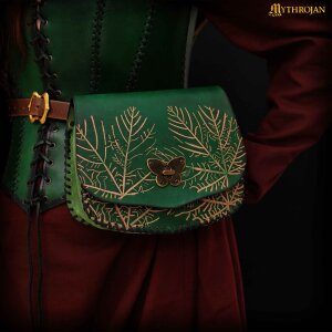 "Forest Grace" Elven Leather Pouch: Ideal For Larp, Cosplay, Elvish Costume & Healer Or Ranger Outfit, 7.4"X8.8"X2.9"