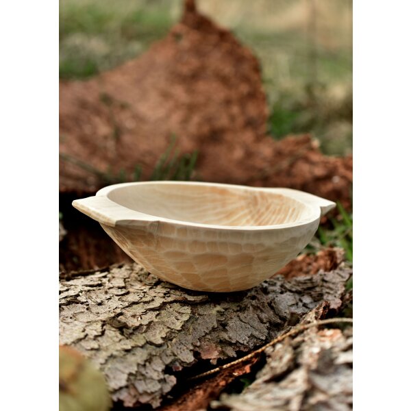 Wooden bowl with handles, hand-carved, approx. 25 x 20 cm