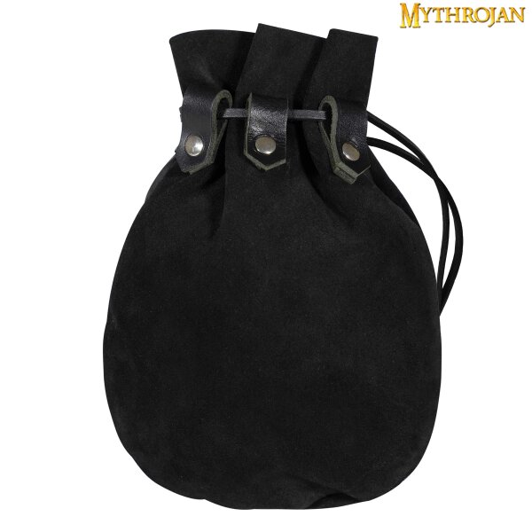 Black suede medieval pouch with leather lacing