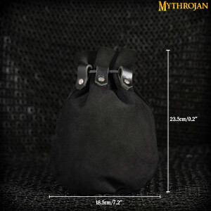 Black suede medieval pouch with leather lacing