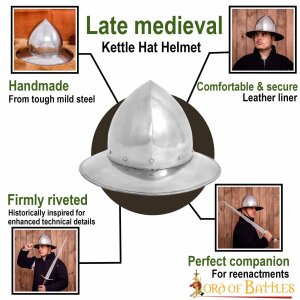 XIV Century kettle Hat Steel Helmet with leather Liner