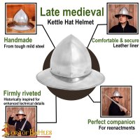 XIV Century kettle Hat Steel Helmet with leather Liner