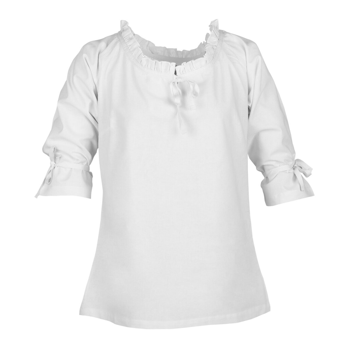 Mittelalter Bluse Birga mit 3/4 Arm, weiß M, B-WARE