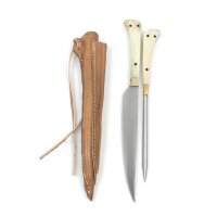 Mittelalter-Besteck Set Typ 4 mit Doppellederscheide naturweißer Griff - B-WARE