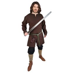 Simple medieval tunic long sleeve brown "Malte"