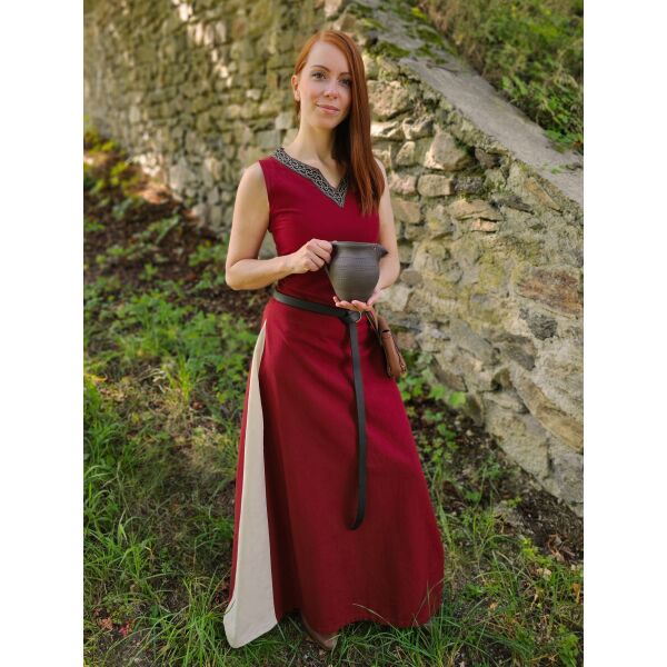 Medieval dress with lacing sleeveless red / natural "Juta"