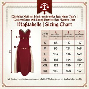 Medieval dress with lacing sleeveless red / natural "Juta"