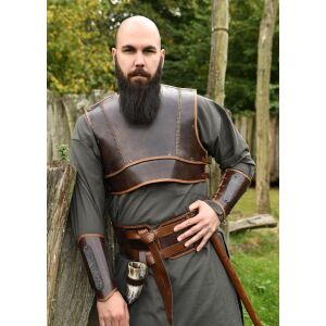 Leather bracers with metal details brown, "Arnulf", pair