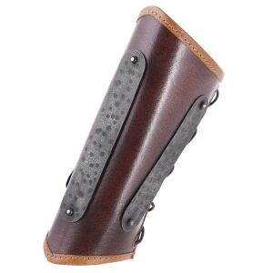 Leather bracers with metal details brown, "Arnulf", pair