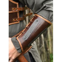 Leather bracers with metal details brown, "Arnulf", pair