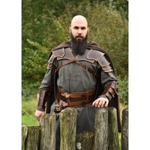 Pair of leather arm guards with buckles, brown,...