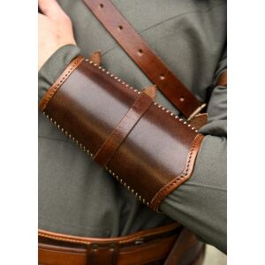 Pair of leather arm guards with buckles, brown,...