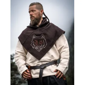 Skjoldehamn Gugel brown with wolf embroidery "Tyr"