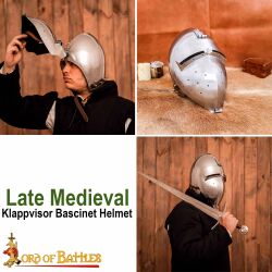 Medieval bascinet helmet with visor, 14-gauge (2 mm)