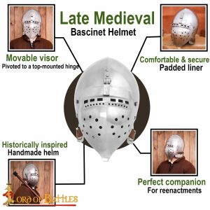 Late medieval bascinet, flip-up visor, 14-gauge (2 mm)