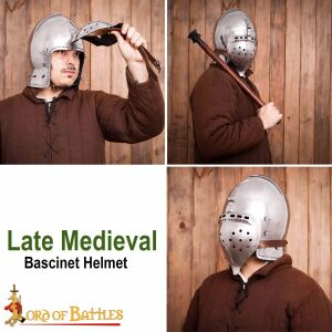 Late medieval bascinet, flip-up visor, 14-gauge (2 mm)