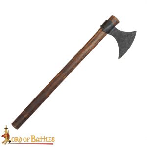Viking battle axe with hand-forged carbon steel head