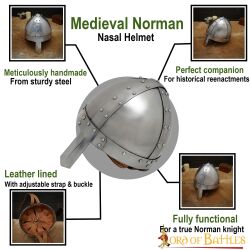 Norman nasal steel helmet with leather lining, 14 gauge (2 mm)
