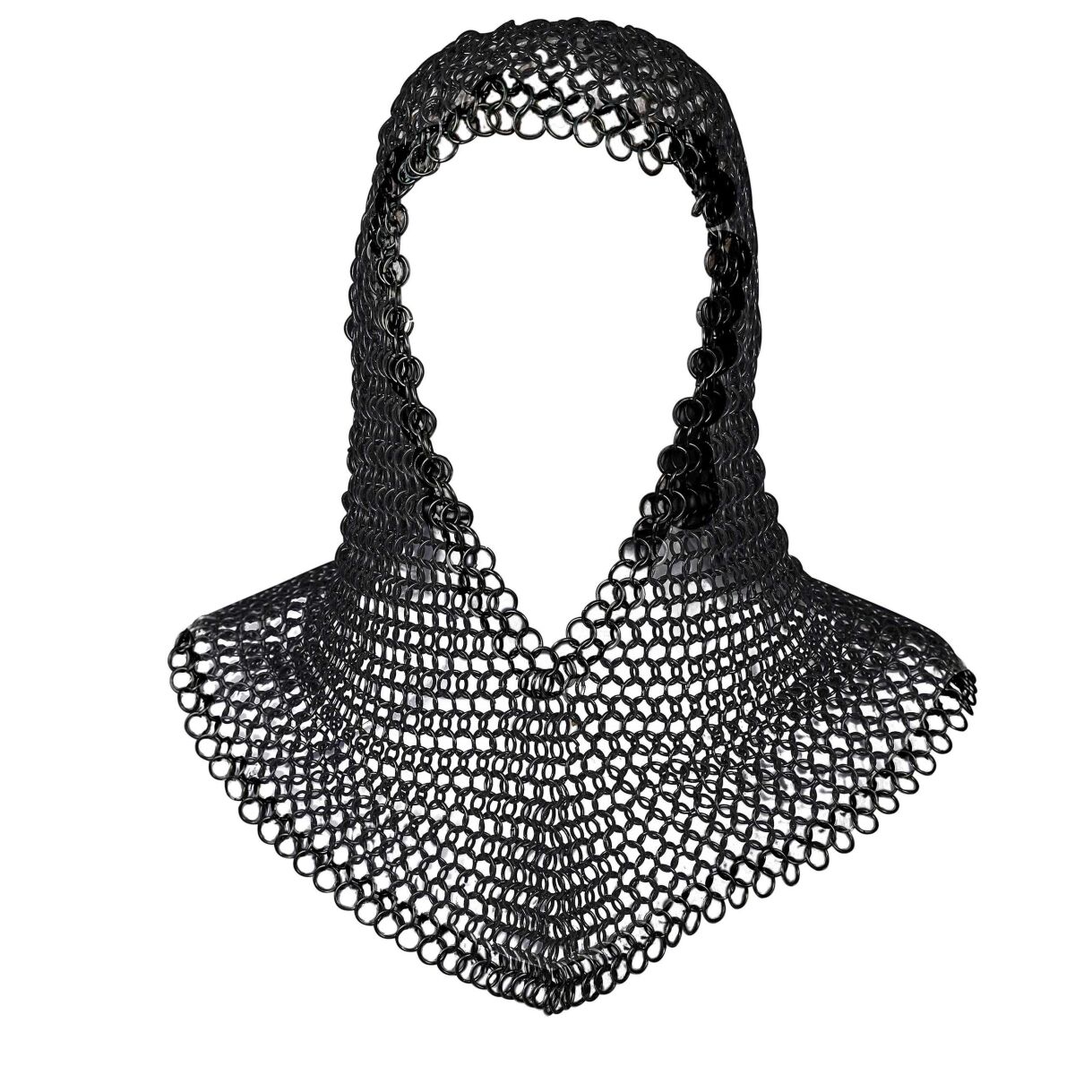 Medieval black chainmail hood, 16 gauge (1.6 mm)