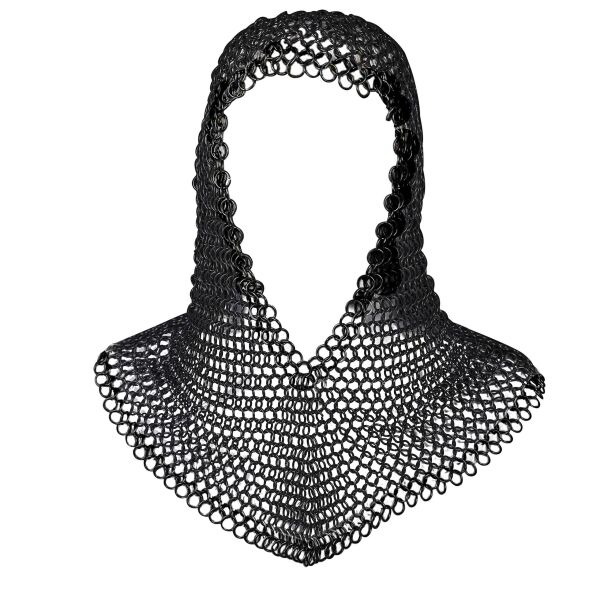 Medieval black chainmail hood, 16 gauge (1.6 mm)