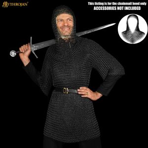 Medieval black chainmail hood, 16 gauge (1.6 mm)