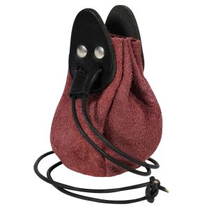 Drawstring Pouch,-Suede Leather Pouch, Wine Red