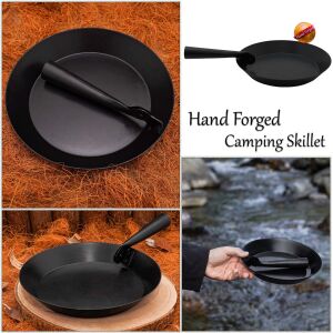 Hand Forged Iron Folding Pan Functional Camping Accessory