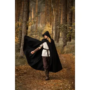 Medieval Hooded Cape Wool Black “Thorian”