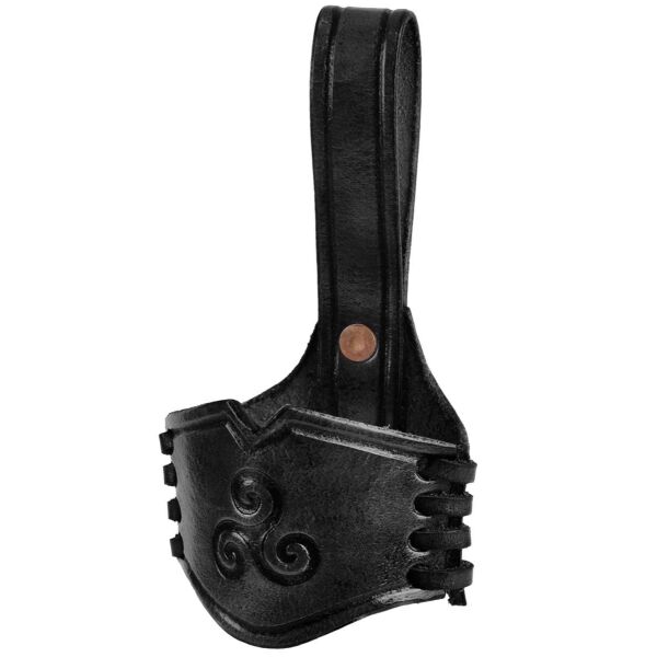 Leather horn holder for drinking horn black, embossed triskele, various sizes