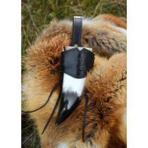 Leather horn holder for drinking horn black, embossed triskele, various sizes