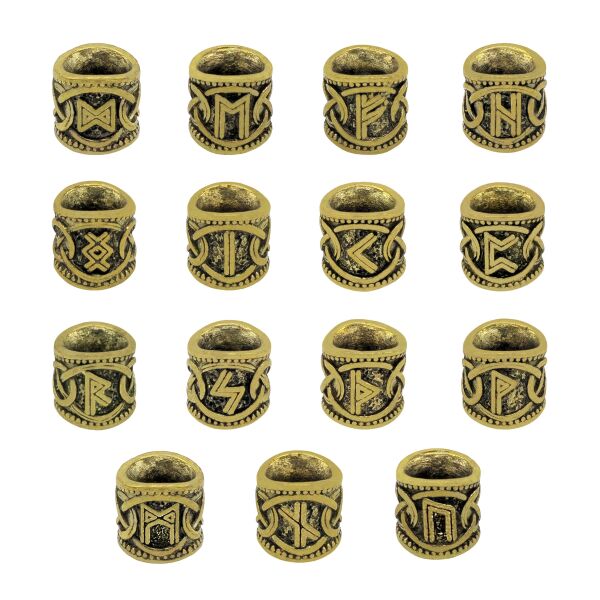Viking rune hair bead/beard bead, 8 mm (0.31 inch) hole, brass color