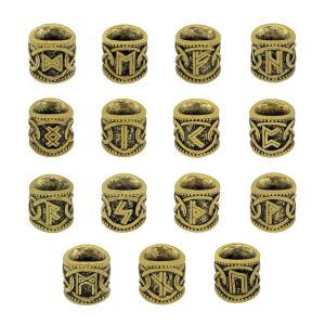 Viking rune hair bead/beard bead, 8 mm (0.31 inch) hole, brass color