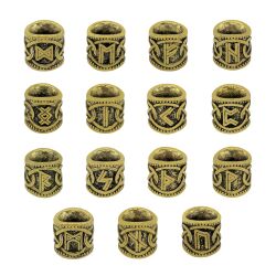 Viking rune hair bead/beard bead, 8 mm (0.31 inch) hole, brass color