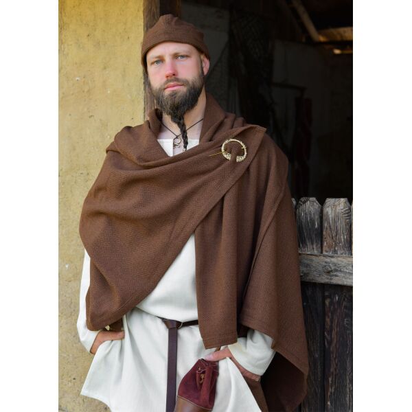 Viking rectangular cloak, blanket, diamond twill, wool, brown, "Bente"
