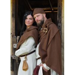 Viking rectangular cloak, blanket, diamond twill, wool, brown, "Bente"