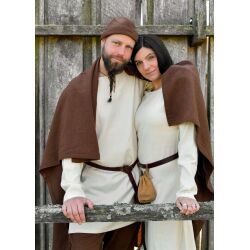 Viking rectangular cloak, blanket, diamond twill, wool, brown, "Bente"