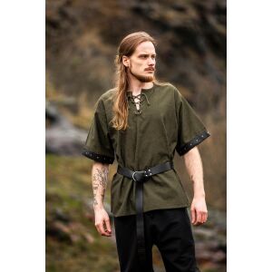 Mens shirt Hagen with leather appliqués - short sleeve