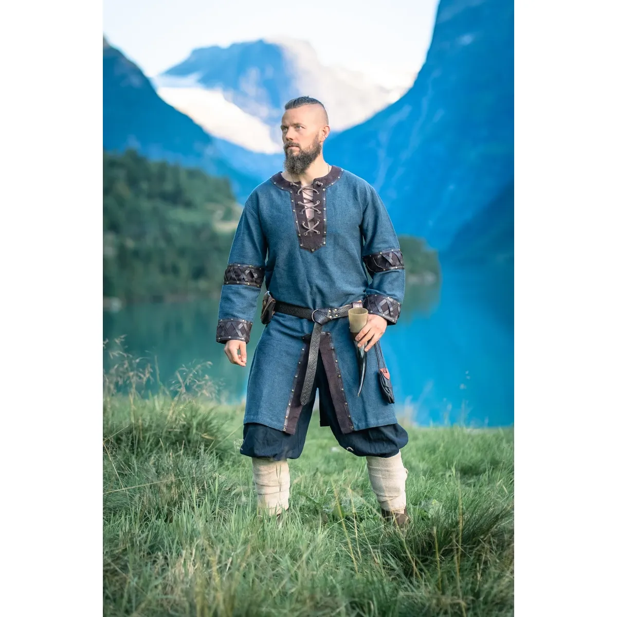 Viking tunic blue leather appliqu&eacute box