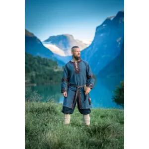 Viking tunic blue leather appliqués for men...
