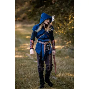 Medieval tunic sleeveless hood blue ranger "Arais"