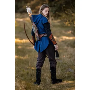 Medieval tunic sleeveless hood blue ranger "Arais"