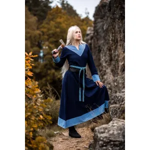 Viking dress blue V-neck cross stitch "Jorunn"