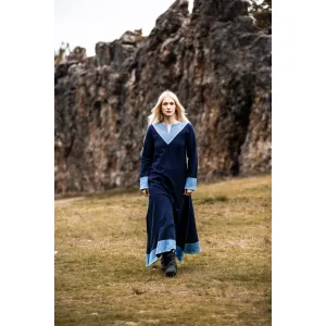 Viking dress blue V-neck cross stitch "Jorunn"